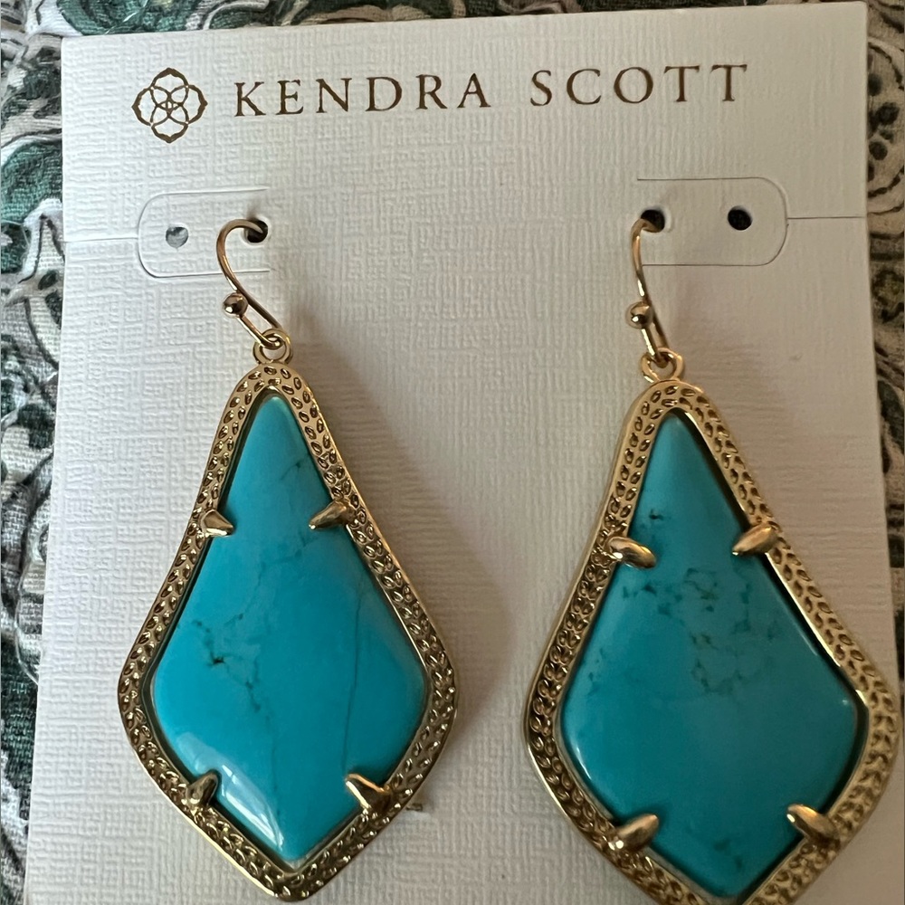 Kendra Scott yellow gold and turquoise drop earrings